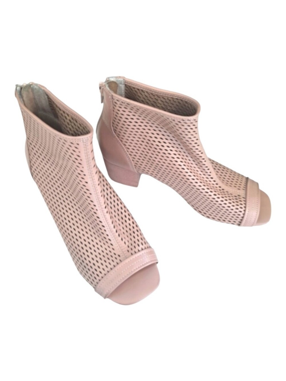Kelsi Dagger Brooklyn Ankle Zip Bootie Shootie Chunky Heel Sandals Tan Nude sz7